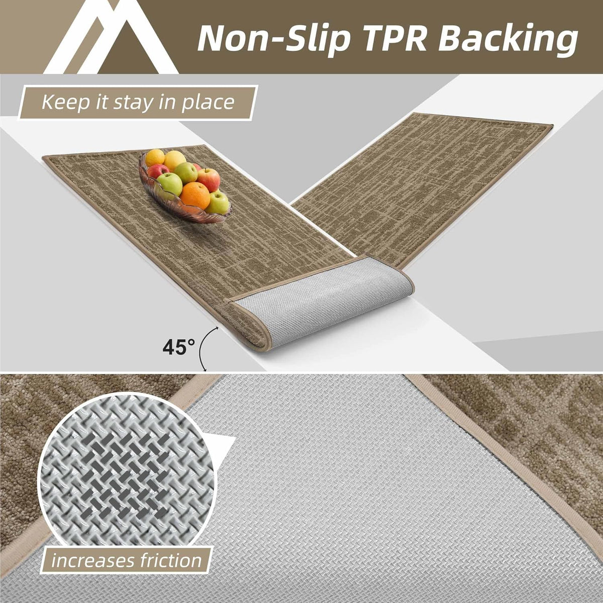 COSY HOMEER Kitchen Rugs Non Slip Washable 24"x36"+24"x60" Absorbent Soft Kitchen Mats for Floor Polyester Kitchen Runner Rug Sets of 2 Kitchen Floor Mats for Sink Mat,Hallway,Laundry,Taupe