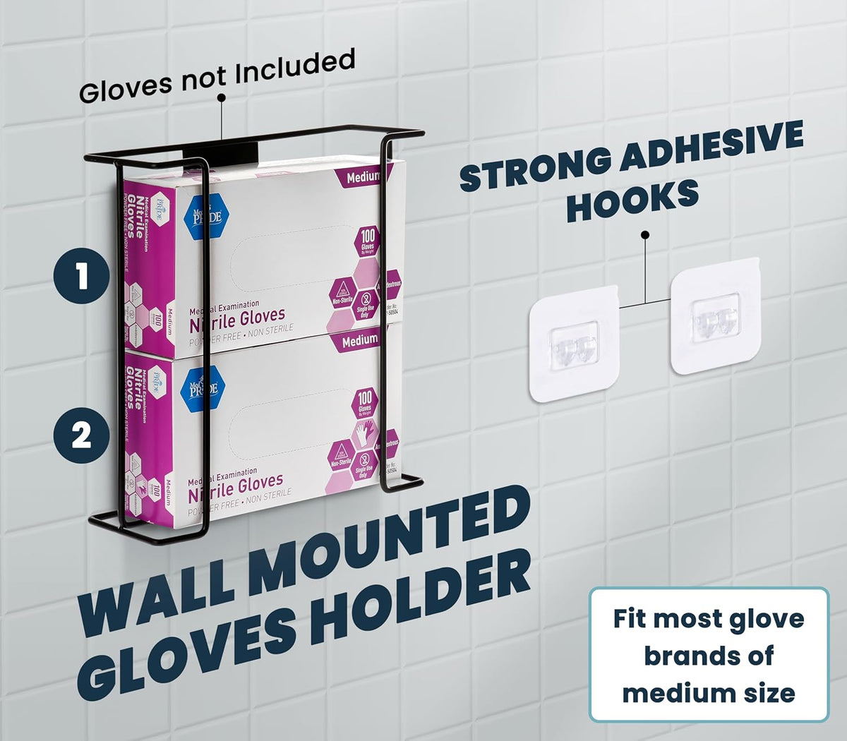 Alpine Glove Holder for Wall Mount - Latex Glove Holder Wire Glove Dispenser for Wall Disposable Glove Box & Tissue Box - Fits 2 Boxes (Black)