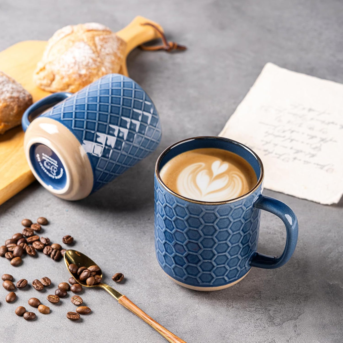 GBHOME Large Coffee Mugs Set of 4, 16oz Handmade Stoneware Coffee Mugs Set with Large Handle for Cappuccino/Latte/Tea/Hot Cocoa, Dishwasher & Microwave Safe, Moonlight Blue