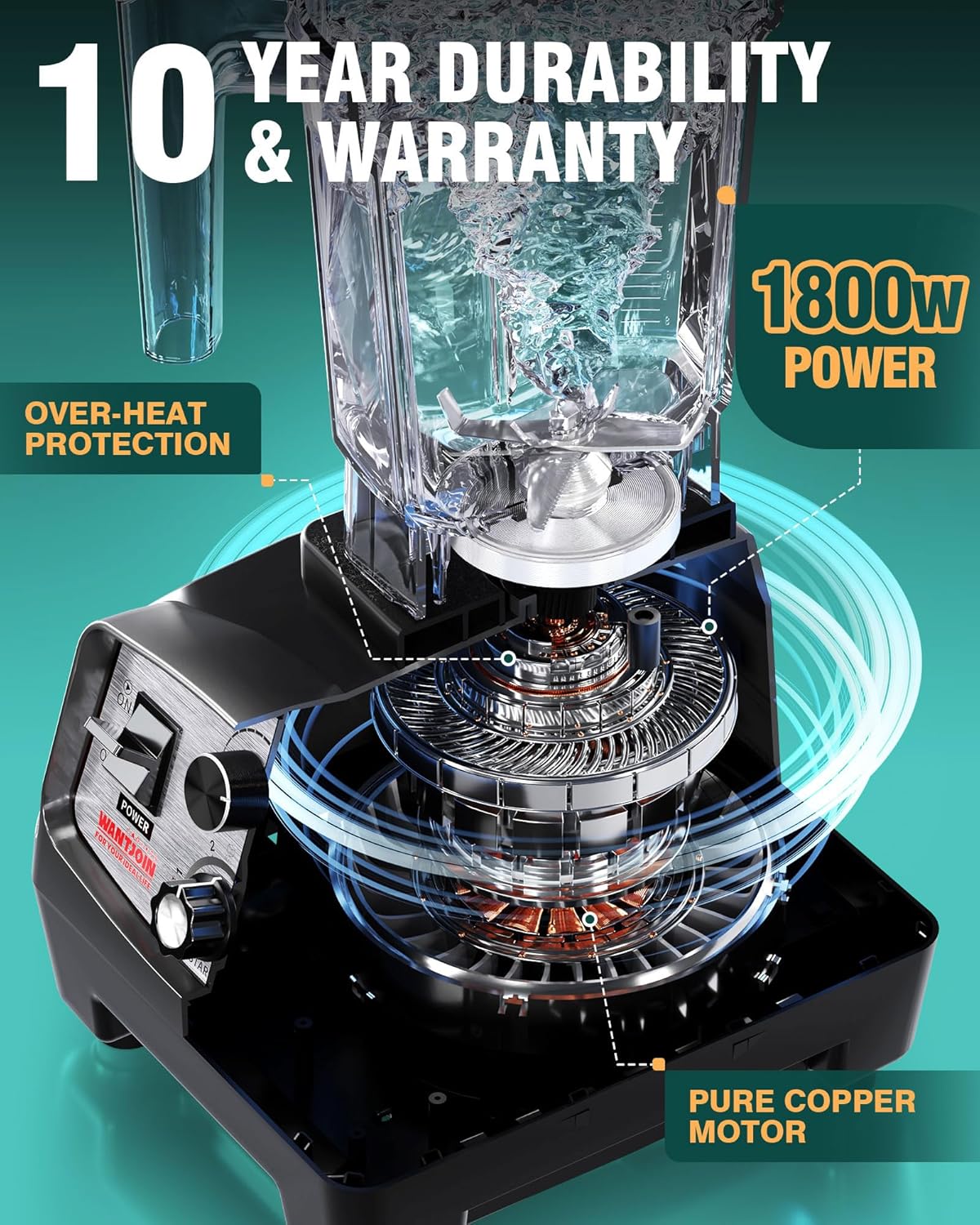 WantJoin Blender for Smoothies - 68oz Countertop Blender for Kitchen Professional Smoothie maker w/Powerful 1800W Copper Motor, 30000 RPM, 16 Speeds, Multi-Functional Smoothie for Home