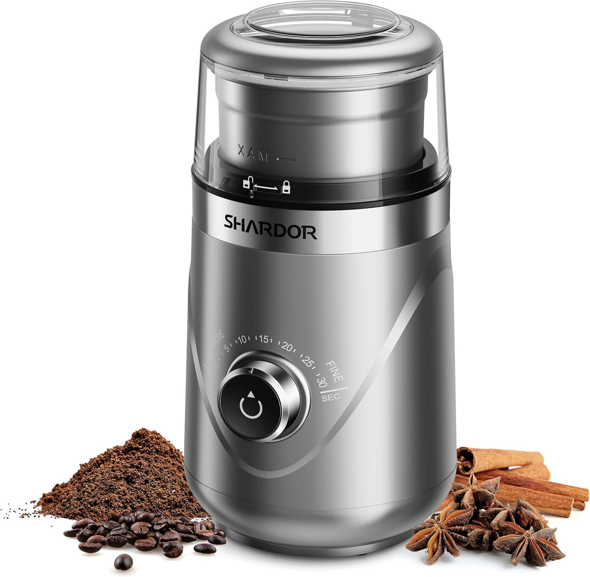 SHARDOR Adjustable Coffee Grinder Electric, Herb, Spice, Coffee Bean, Espresso Grinder with 1 Removable Stainless Steel Bowl, Silver,Updated,Version 2.0