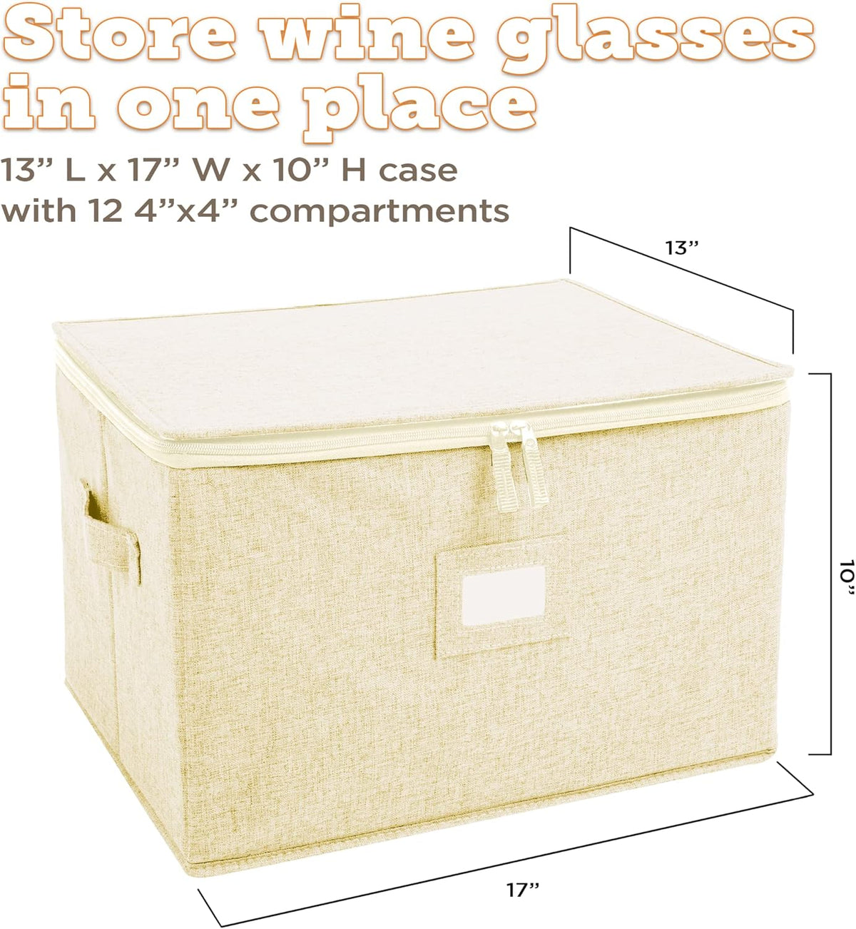 storageLAB Wine Glass Storage Containers, Hard Shell Organizer for Stemware and Glassware Sets, Stackable Wine Glass Storage Box with Dividers for Kitchen and Moving Supplies - 1 Pack, Cream