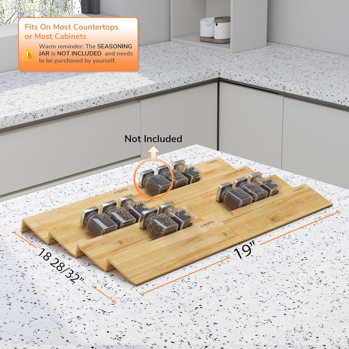 AMBIRD Bamboo Spice Drawer Organizer with Non-slip Mat,4 Tier - 2 Set Jar Spice Rack Tray From 9.5''to 19'', Seasoning Organizer for Kitchen,Cabinet,Drawers,Countertop