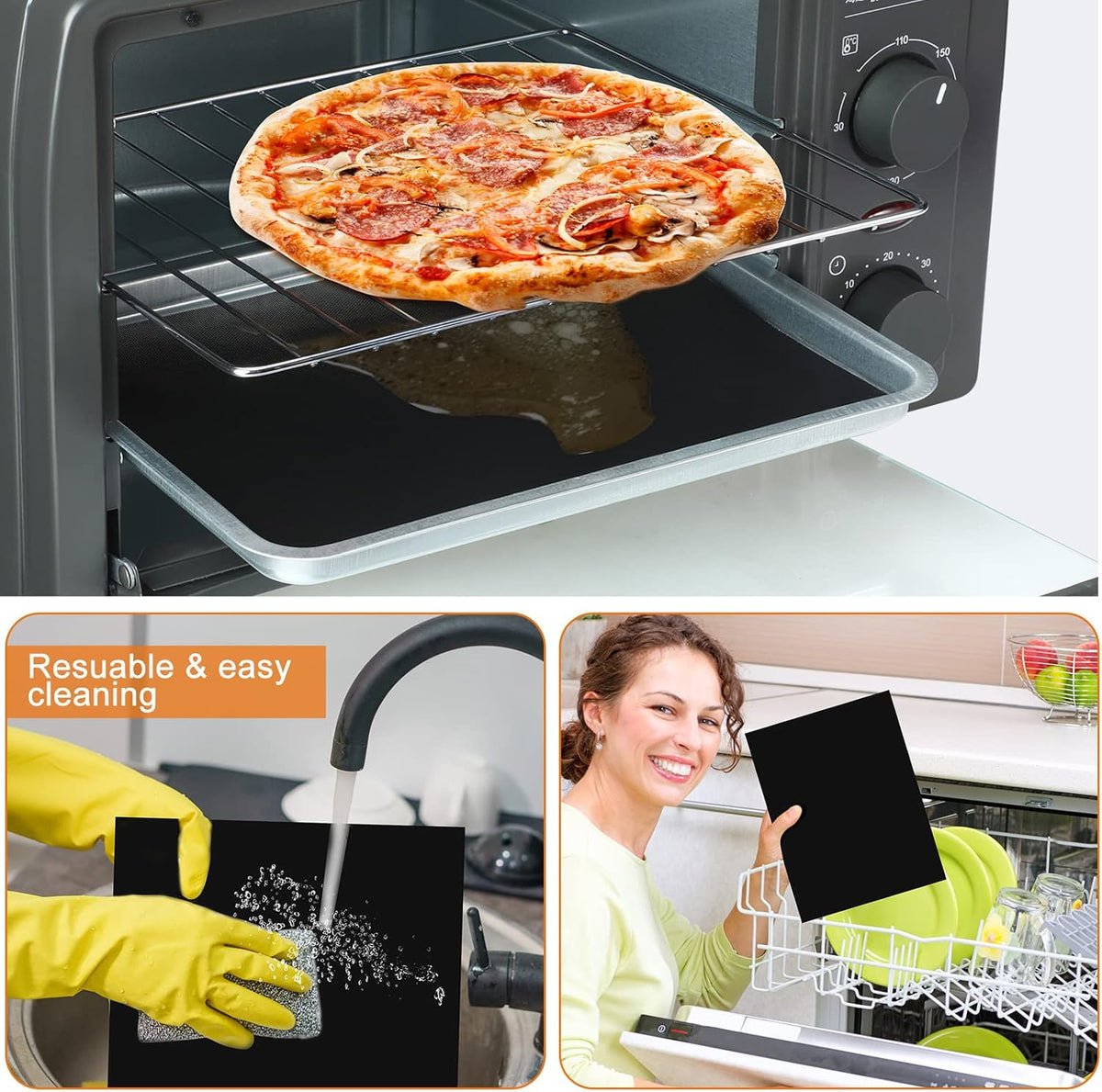 6 Pack Reusable Liners for Toaster Oven Non Stick Fryer Mat Air Fryer Oven Liners Easy Clean Toaster Mat Compatible with Cuisinart, Ninja, Kalorik Microwave(9 x 11 Inch)