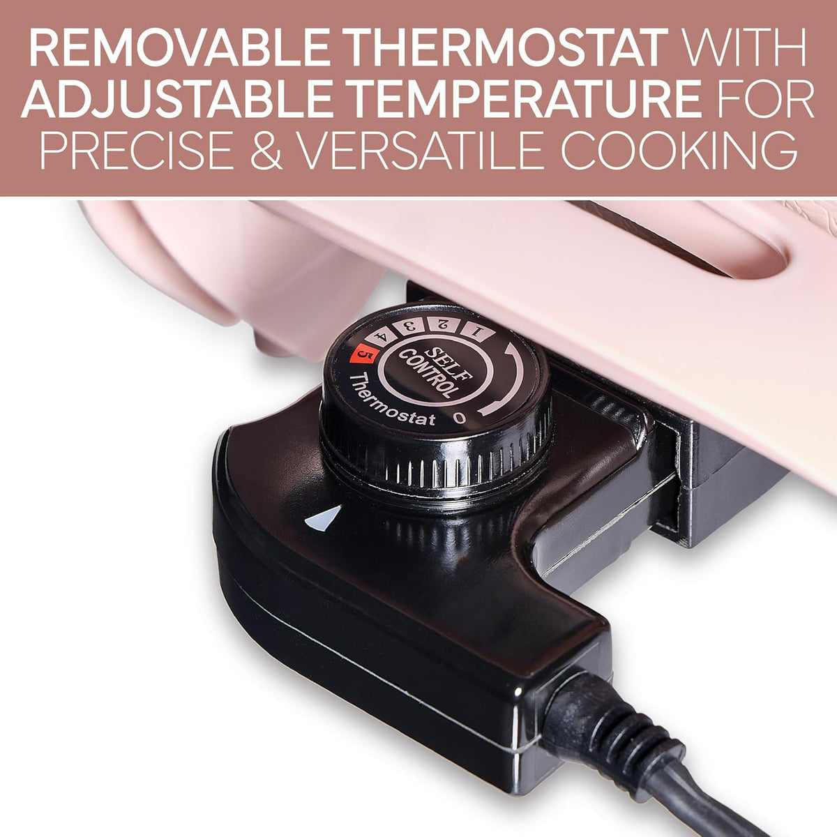 COOK WITH COLOR Electric Skillet - 12" x 12" Ceramic Nonstick Pan, PFAS-Free, 1400W, Tempered Glass Lid, Variable Temperature, Removable Heating Probe, Cool-Touch Handles, Blush