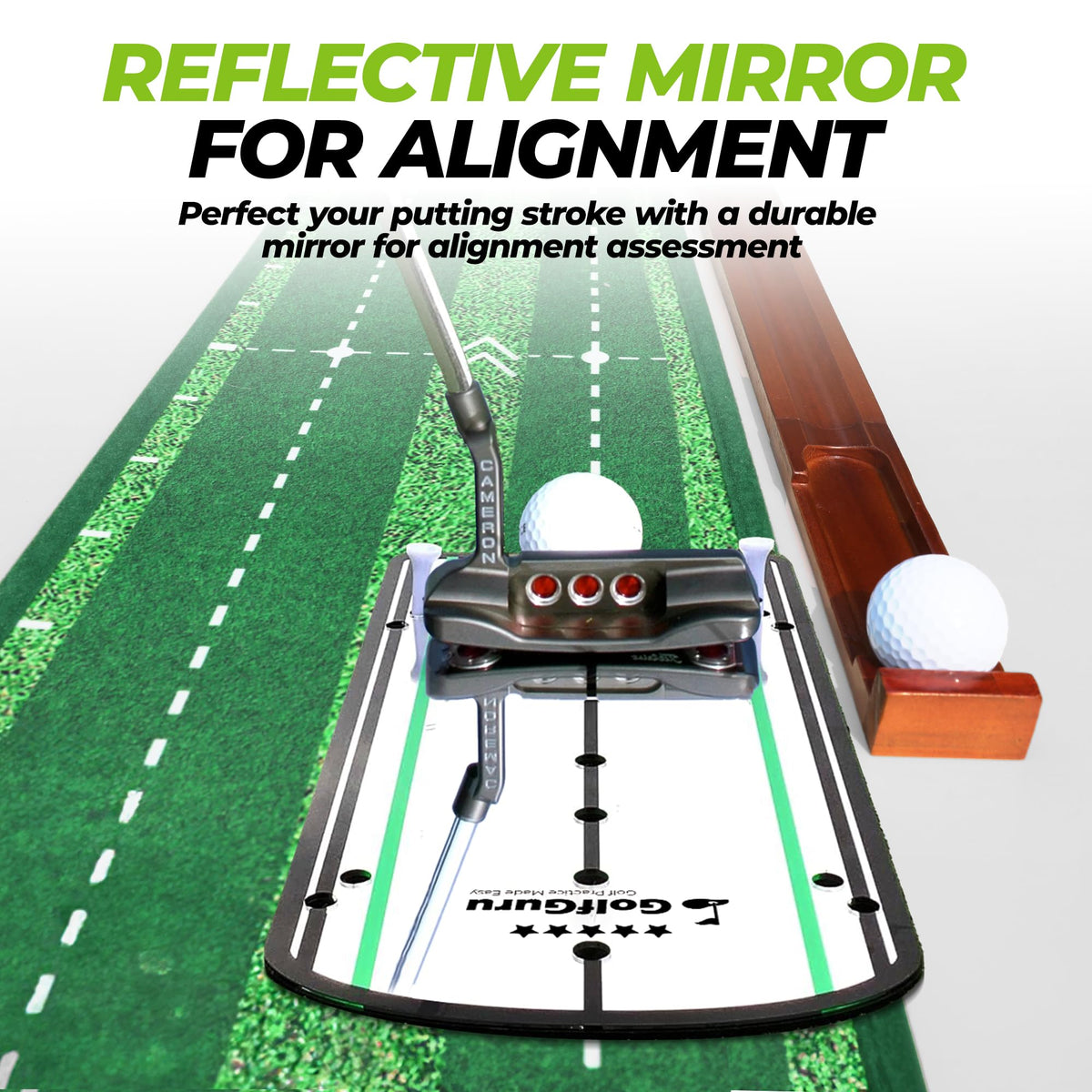 Golfguru 9.8FT Putting Green Mat, Automatic Ball Return Track & Mirror