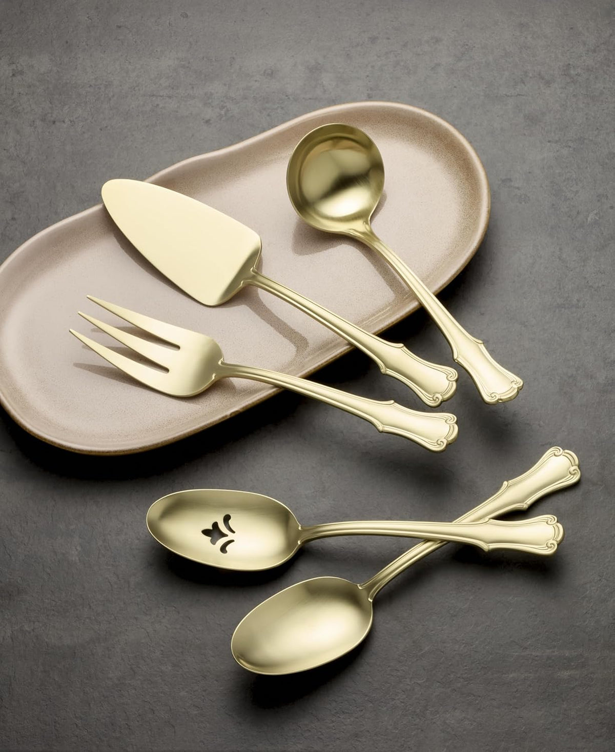 Oneida 897920 James Street Satin Champagne 5 Piece Hostess Set