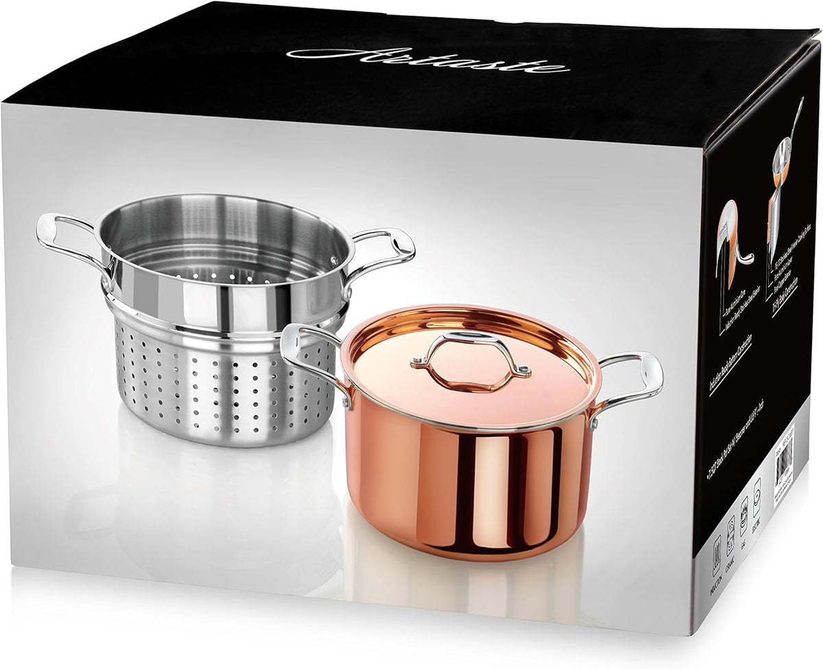 Artaste Rain Copper Clad Cookware (7.5 QT Stock Pot + Steamer)