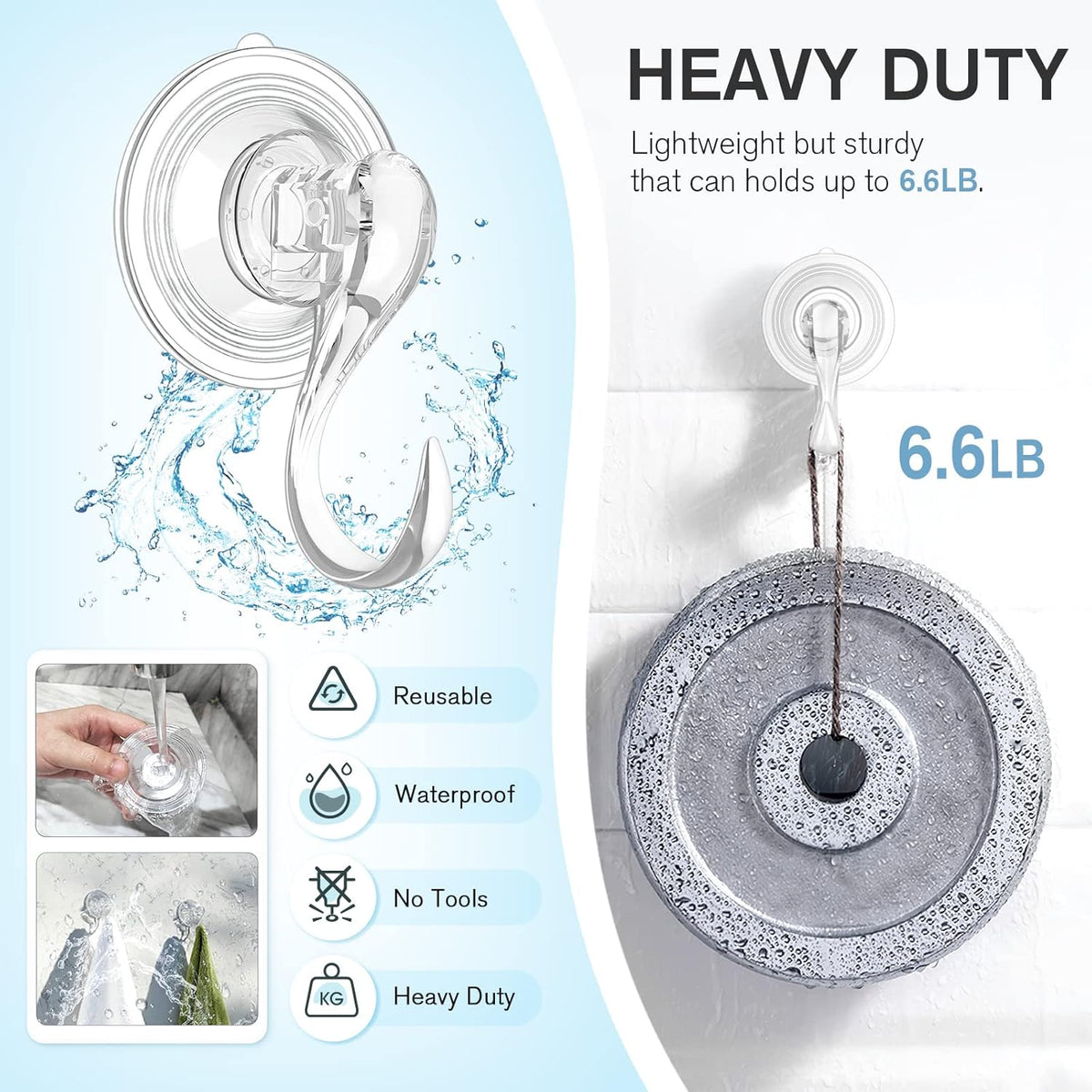 VIS'V Suction Cup Hooks, Small Shower Suction Hooks with Wipes, Heavy Duty, Removable and Reusable, Clear, 4 Pcs
