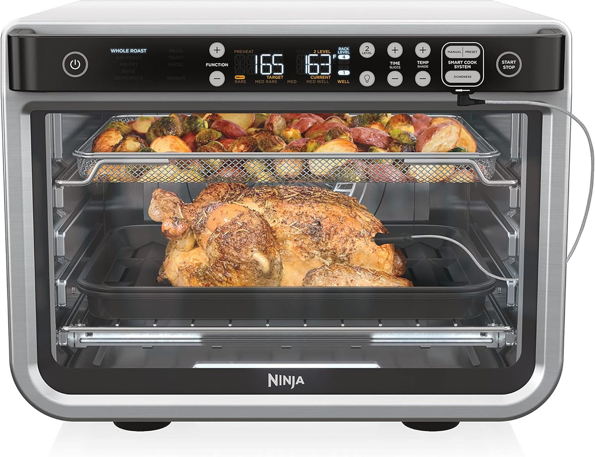 NINJA DT251 Foodi 10-in-1 Smart Air Fry Digital Countertop Convection Toaster Oven with Thermometer XL Capacity and a Stainless Steel Finish (Renewed)