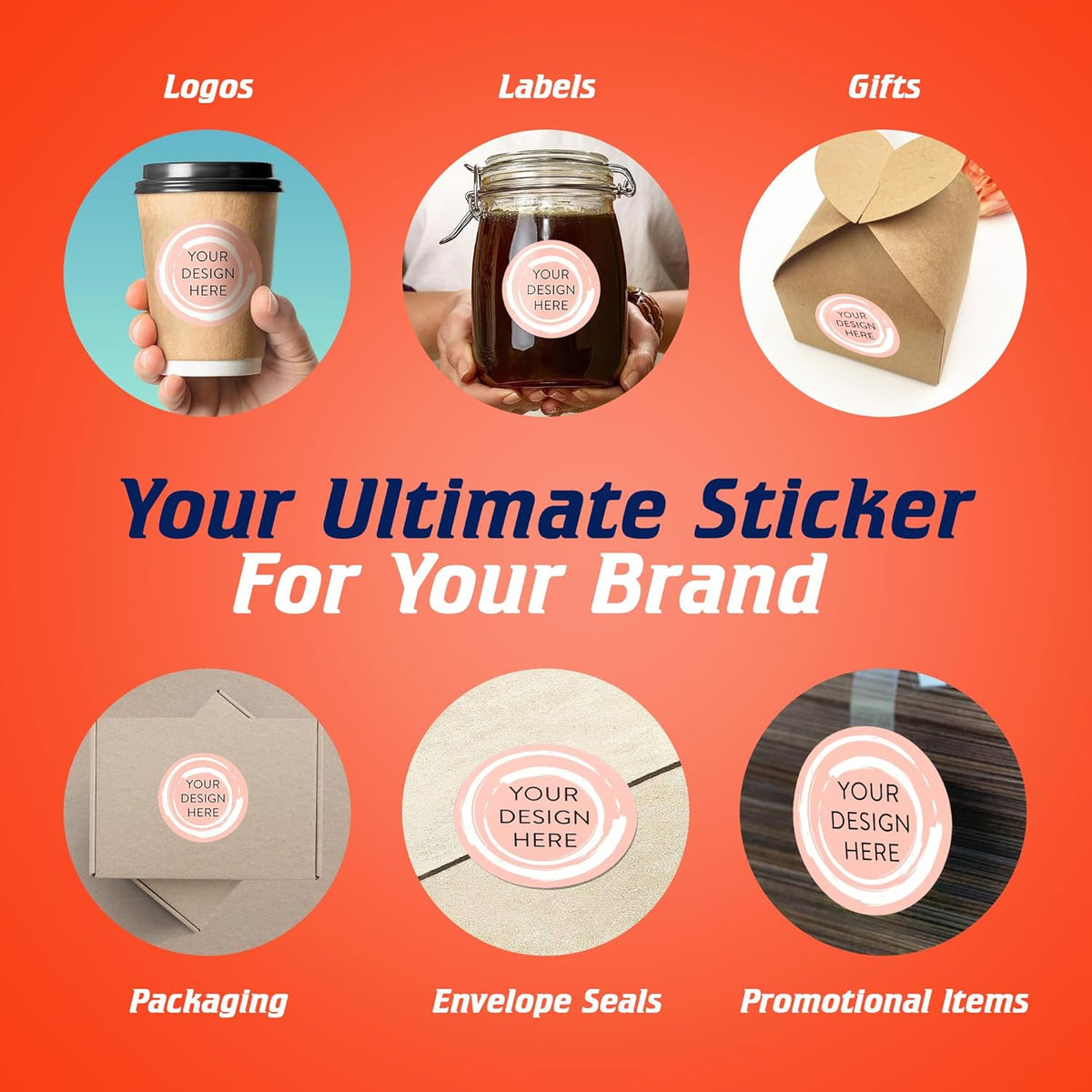 100 Custom Vinyl Stickers - Upload Your own Image, Text, Design, Logo - Personalized Logo Labels for Handmade, Packaging, Bottle, Jars, Candle, Brand Stickers (Peach, 3x3)