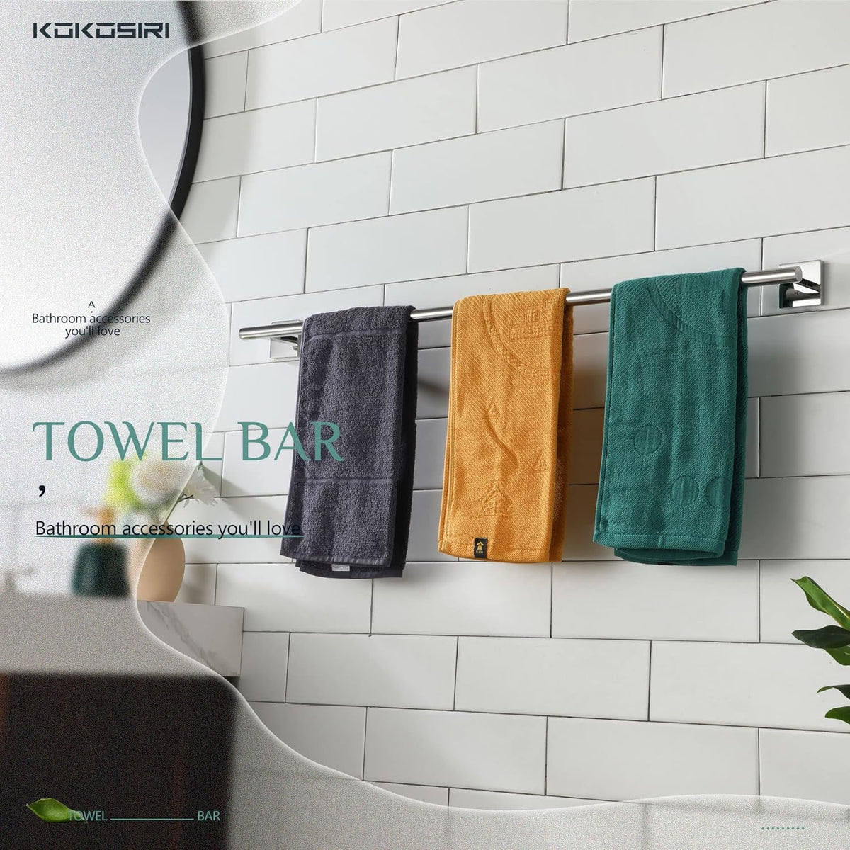 KOKOSIRI 36'' Towel Bar Bathroom Towel Holder for Kitchen Toilet 36 Inch Bath Accessories Chrome Stainless Steel B4005CH-L36
