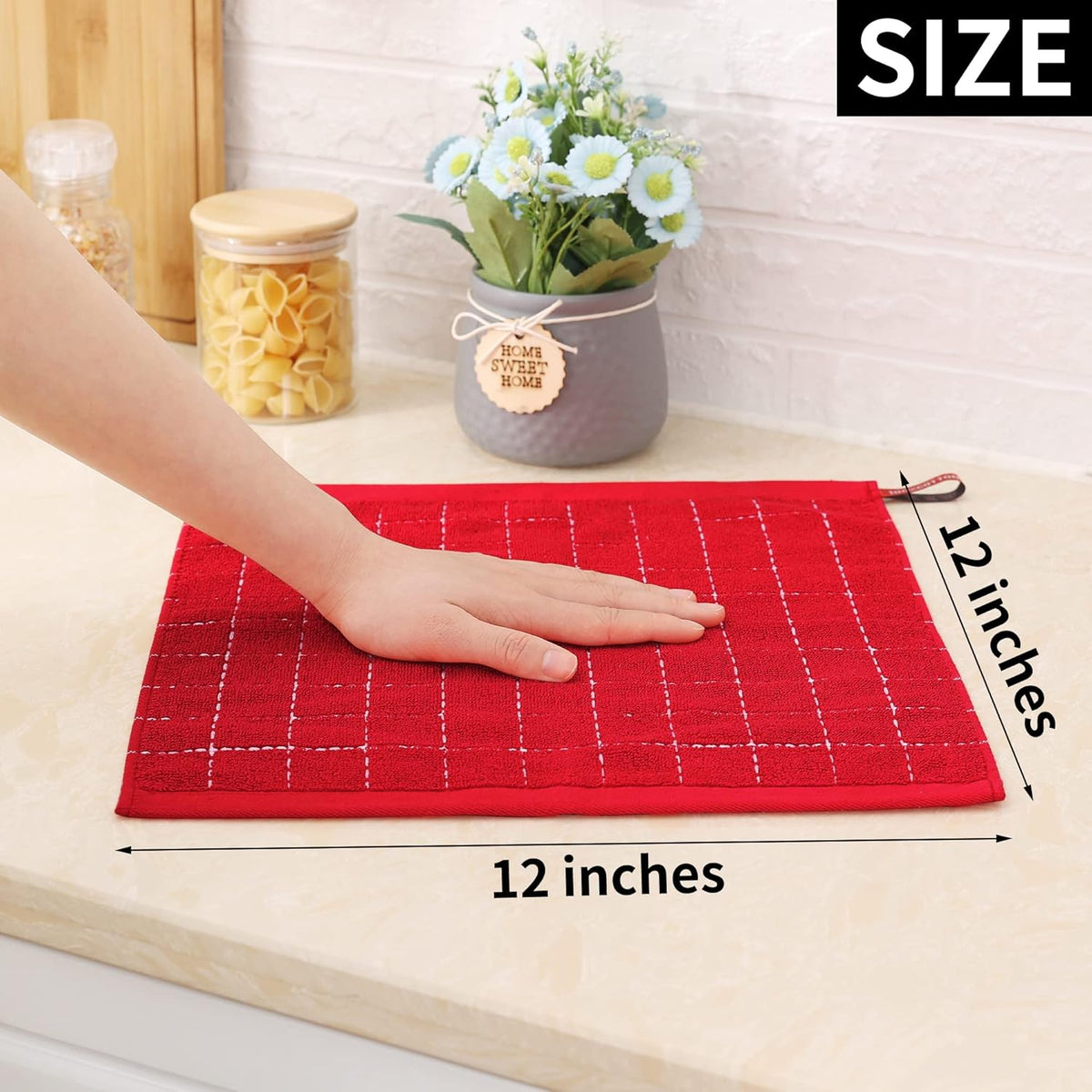 Homaxy 100% Cotton Terry Kitchen Dish Cloths, Ultra Soft and Absorbent Dish Towels for Kitchen, Suitable for Drying and Washing Dishes, 6 Pack, 12 x 12 Inches, Red