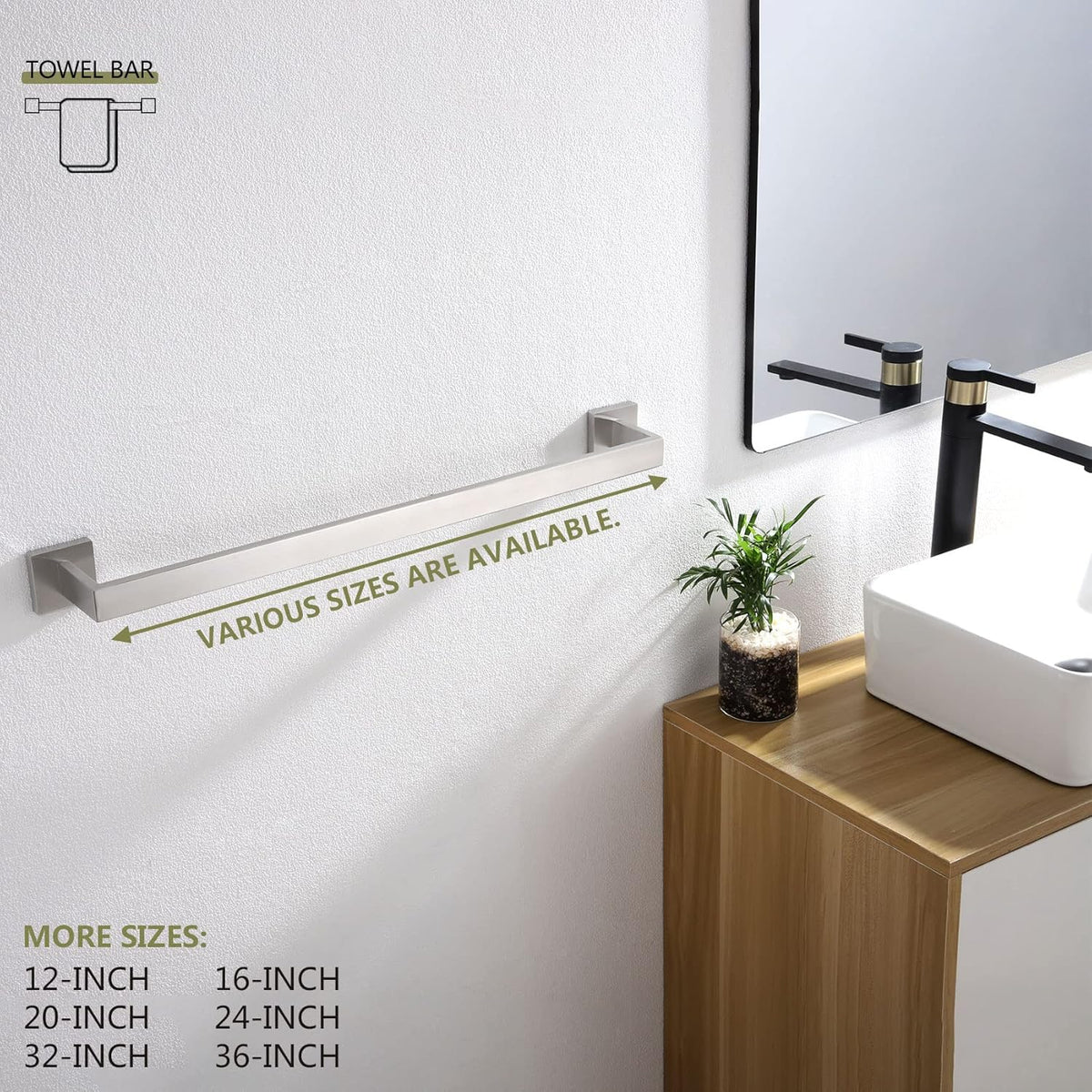 KOKOSIRI 24-Inch Single Towel Bar, Bathroom Kitchen Towel Holder, Wall Mounted Stainless Steel Towel Rack 2 Pack, Brushed Nickel, B4003BR-L24-P2