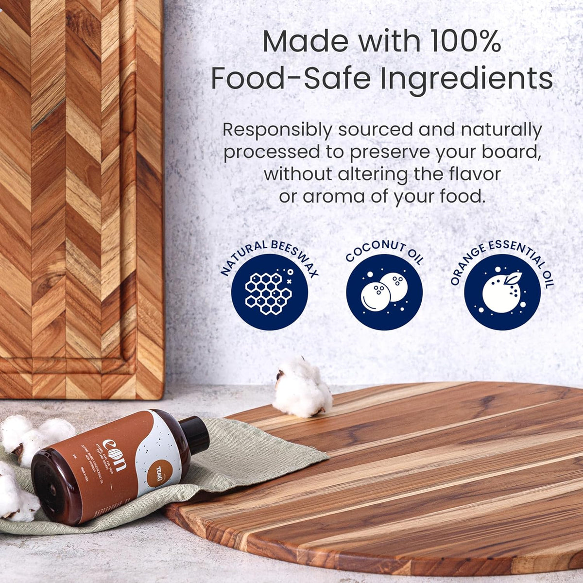 Teakhaus Carving Board and Cutting Board Oil Set - Includes Medium (M) Wood Cutting Board with Grip Handles and EON Food Grade Mineral Oil - Knife-Friendly - FSC Certified
