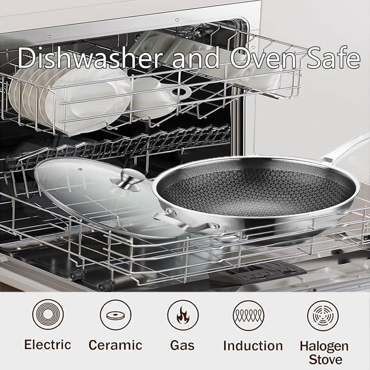 Wok Pan,Hybrid Nonstick 14 Inch Wok with Lid,Induction Non Stick Stainless Steel Large Deep Woks&Stir-Fry Pans,Stay-Cool Handle Skillets,PFOA Free Cookware