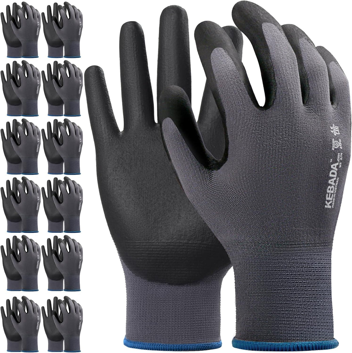 Kebada Work Gloves for Men and Women, Foam Nitrile Coated Safety Gloves with Grip, Ideal for Warehouse Package Handling, Gardening, Mechanic and Construction, Medium