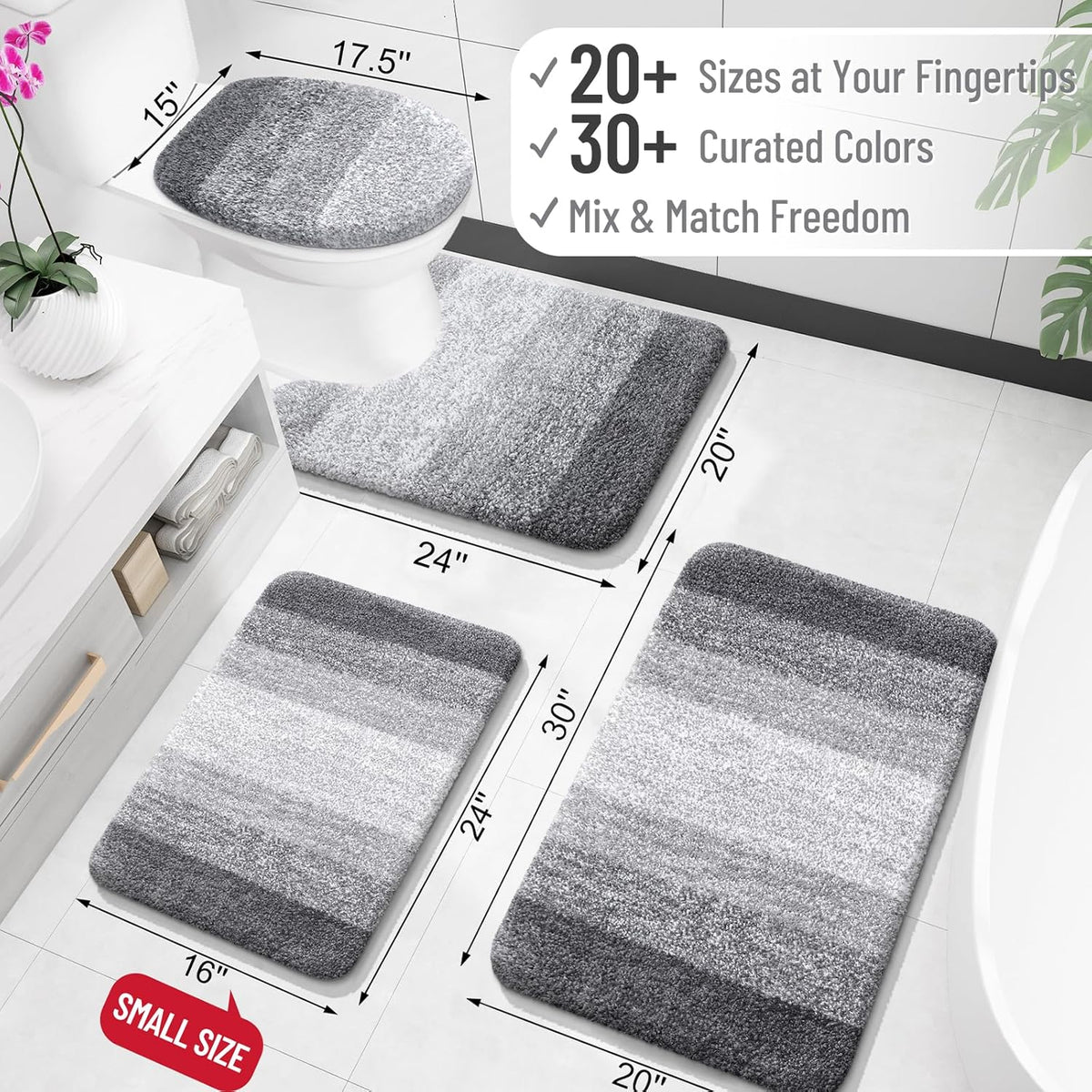 OLANLY Bathroom Rugs Mat 40x32, Extra Soft Absorbent Microfiber Bath Rugs, Rubber Backing, Quick Dry, Machine Washable Bath Mats for Bathroom Floor, Tub and Shower, Home Decor Accessories, Grey