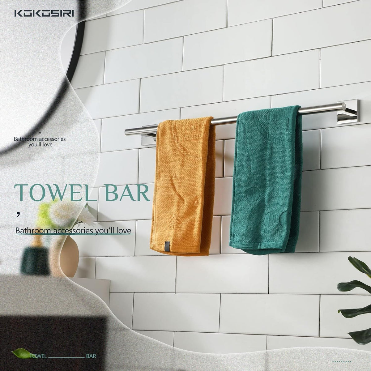 KOKOSIRI Single Towel Bar Bathroom Towel Holder for Bath Kitchen 20 Inch Necklace Holder Wall Mounted Chrome Stainless Steel B4005CH-L20