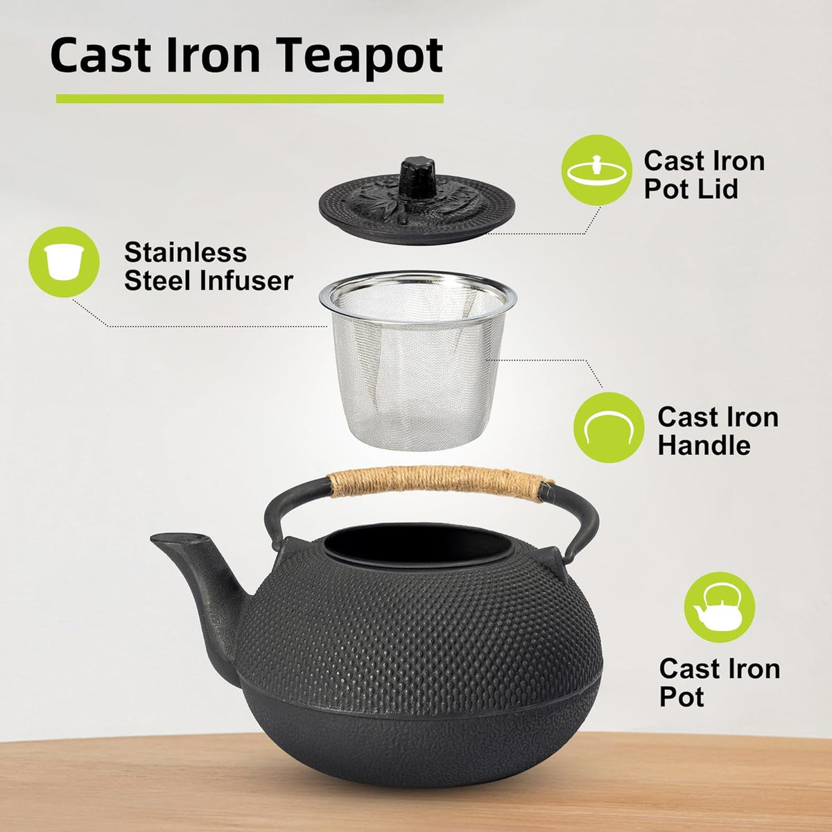 suyika Japanese Tetsubin Cast Iron Teapot Tea Kettle pot with Stainless Steel Infuser for Stovetop Safe Coated with Enameled Interior 22 oz/650 ml