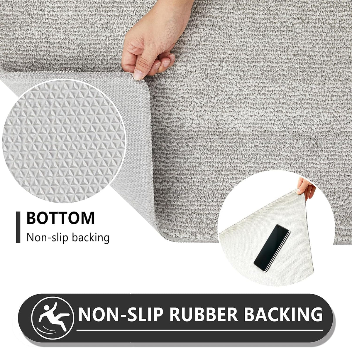 REFETONE Indoor Doormat, Front Door Mat 20"x32" Absorbent Rubber Backing Non Slip Back Door Mats, Washable Low-Profile Inside Floor Mat Door Rugs for Entryway, Resist Dirt Mud Mat for Dogs, Grey