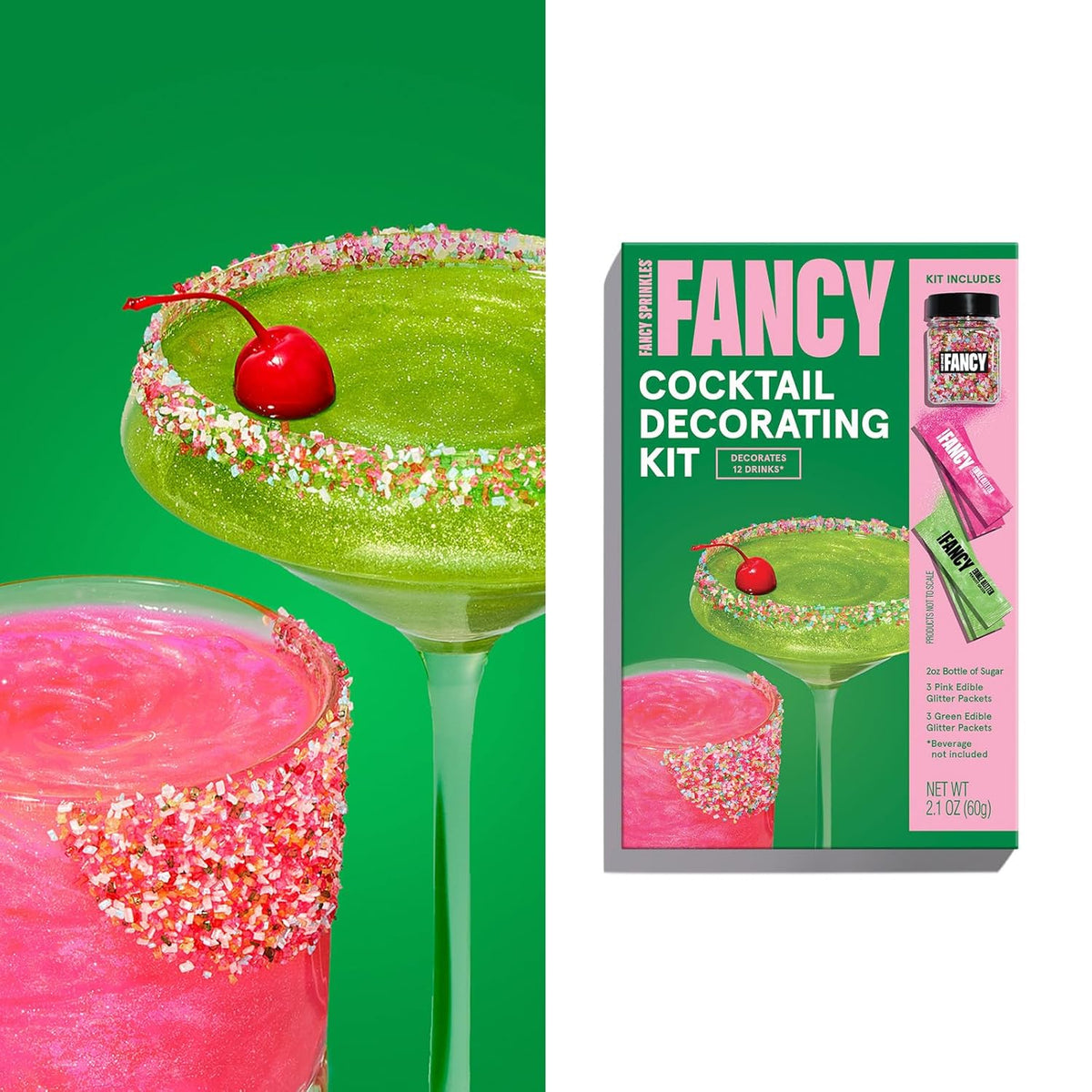 Fancy Sprinkles Green-N-Grouchy Cocktail Decorating Kit Happy Hour, Holiday Parties, Bachelorette, Gifting, & Celebrations