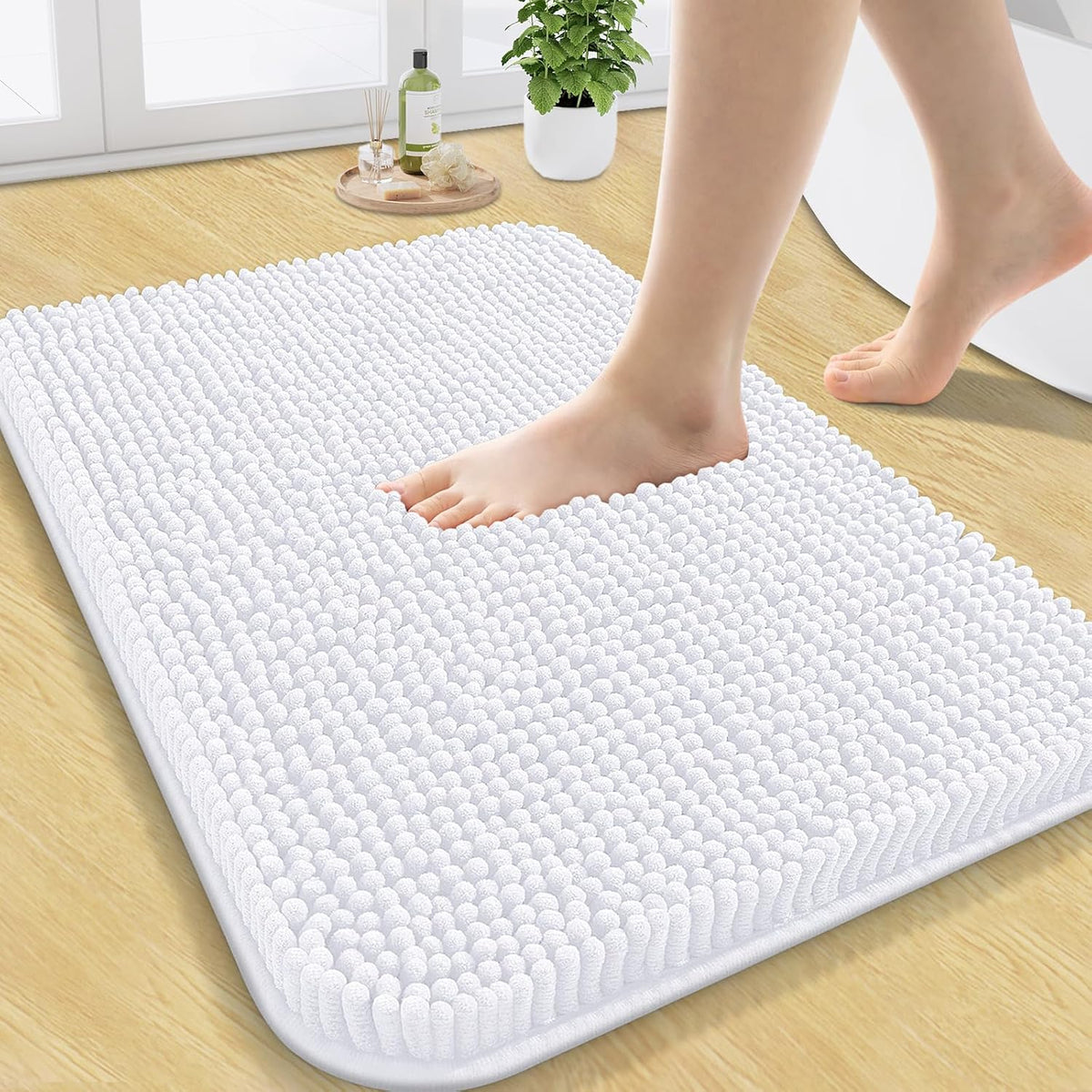 Arotive Bathroom Rugs 24x16, Extra Soft Absorbent Shaggy Chenille Bath Rugs, Machine Washable Rubber Backing Non-Slip Bath Mats for Bathroom Floor Tub and Shower, Home Decor Accessories, White