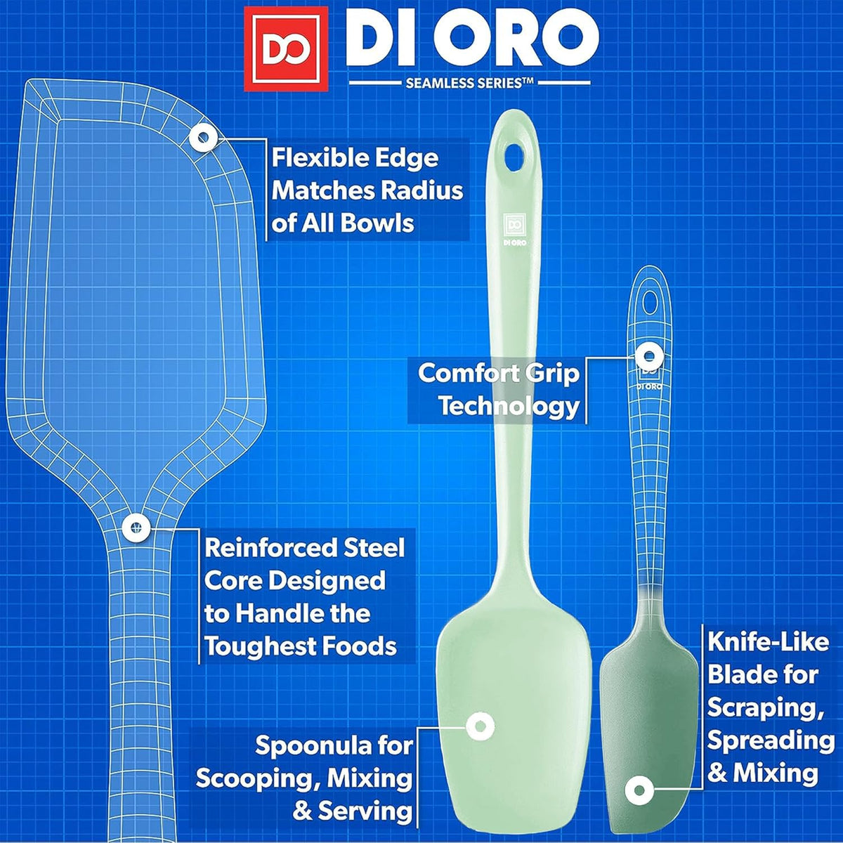 di Oro Living Silicone Spatula Set - Rubber Kitchen Spatulas for Baking, Cooking, & Mixing - 600°F Heat-Resistant & BPA Free Silicone Scraper Spatulas for Nonstick Cookware - Dishwasher Safe (Pastel)