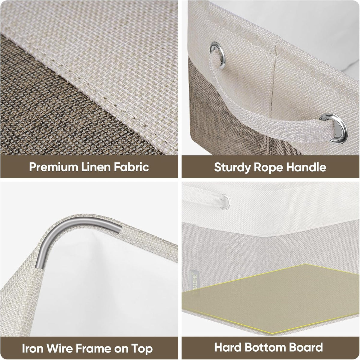 BALEINE 2 Pack Fabric Storage Bins for Shelves, Linen Storage Baskets for Organizing, Decorative Closet Bins for Clothes, Home (Brown, 12"x8"x8")