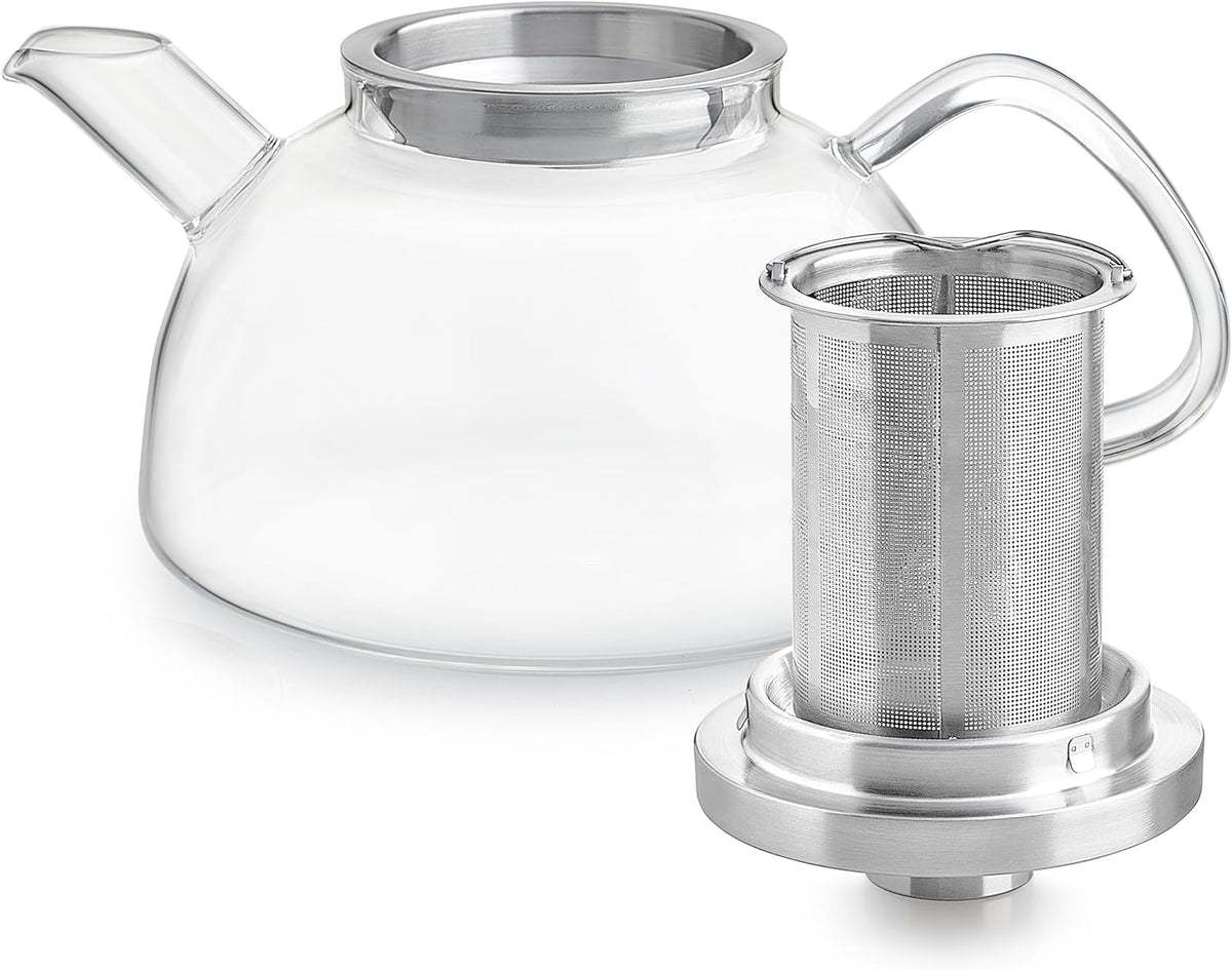 Teabloom Balance Borosilicate Glass Tea Kettle & Teapot – Stovetop-Safe, 40oz – Deep Loose Tea Infuser for Hot & Iced Tea – Elegant & Versatile Design for Tea Connoisseurs