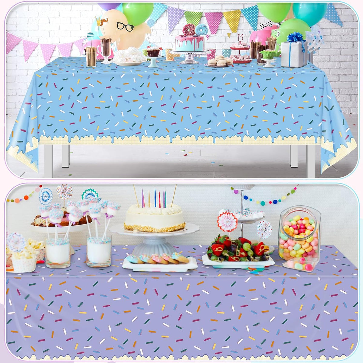 6pcs Sprinkle Ice Cream Party Decorations Tablecloths,Disposable Plastic Rectangle Table Covers for Baby Shower Sweet One Girl Birthday Donut Themed Party Supplies, 3 Color,54 X 108 Inch