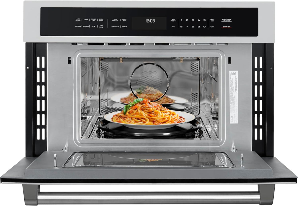 KoolMore KM-CWO30-SS Built-in Microwave with Convection Oven and Air Fryer, 1000W Power with 10 Levels, UL Listed Capacity in Stainless-Steel, 30 in/1.6 cu. ft, Silver
