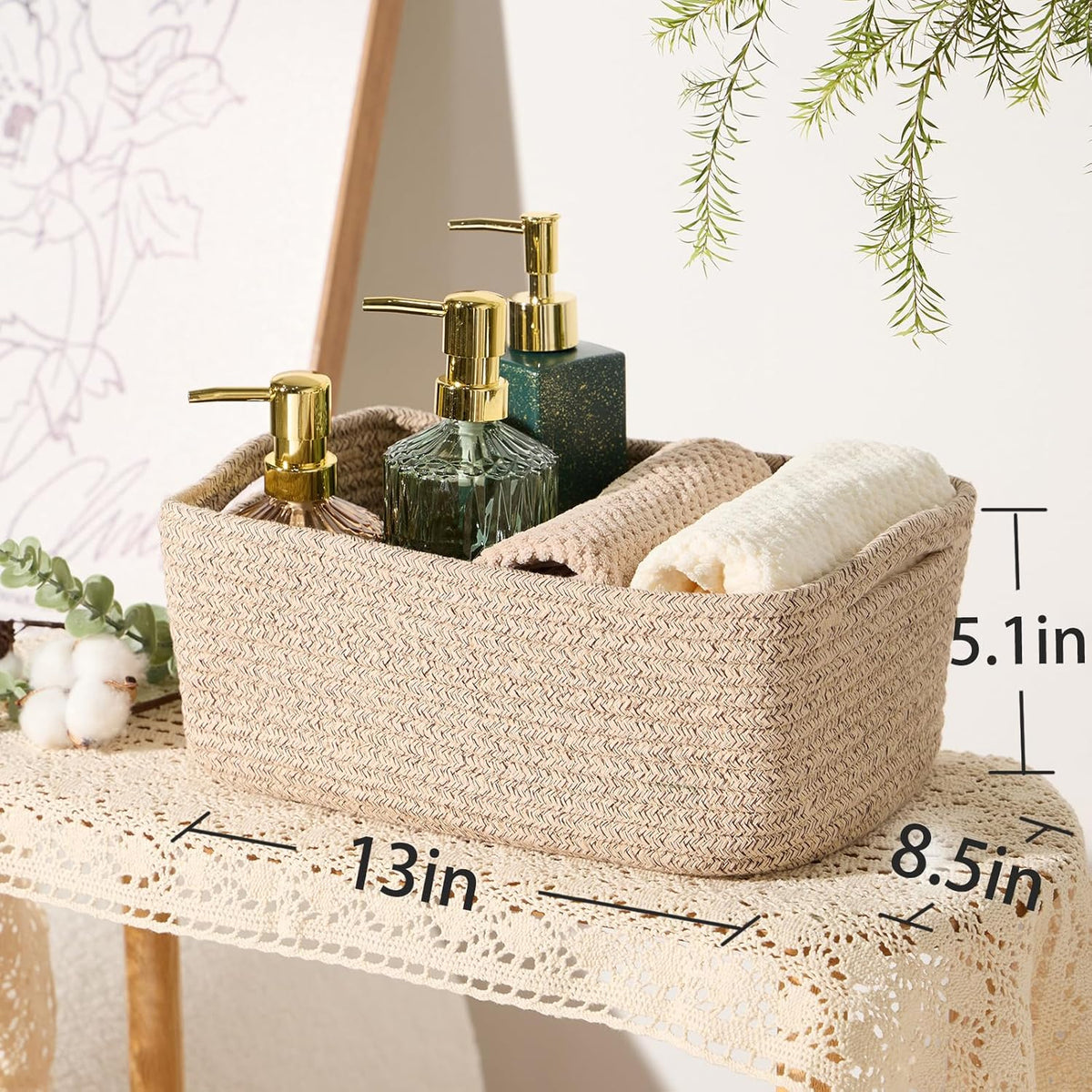 Small Storage Baskets for Organizing | Closet Organizer Bins | Shelf Toy Basket | Woven Rope Baskets | Cube Decorative Box | Shallow Basket | 13x8.5x5.1” | 4 Packs Mixed Brown
