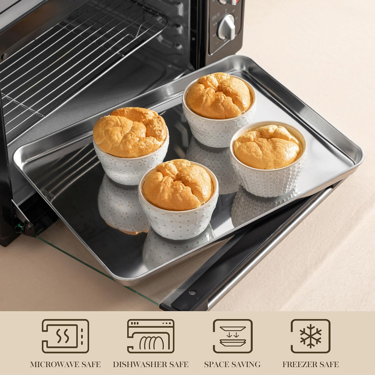 MALACASA Small Dessert Bowls 8 oz, Ice Cream Bowls, Dipping Sauce bowls,Ceramic Bouillon Soup Cups or Certain Side Dishes, Microwave & Dishwasher Safe, Set of 4, Arctic White, Series LYDIA