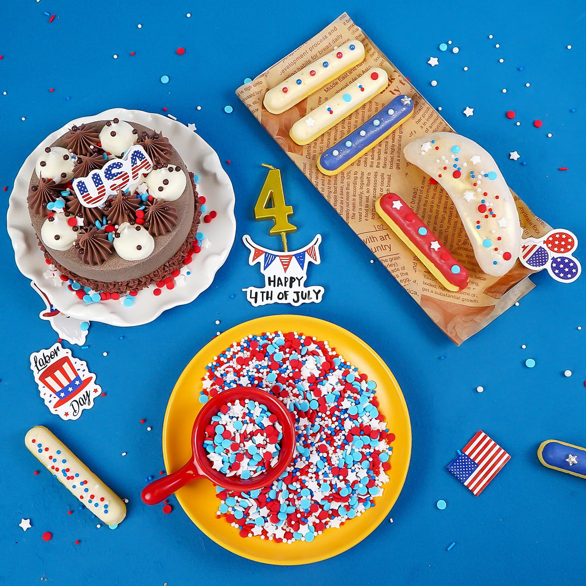 4th of July Sprinkles, Red White and Blue Sprinkle, Patriotic Sprinkles for Cake Decorating, Edible Nonpareils, Perfect for Baking, Cupcake Decorations, Ice Cream Toppings, 150g/5.29oz