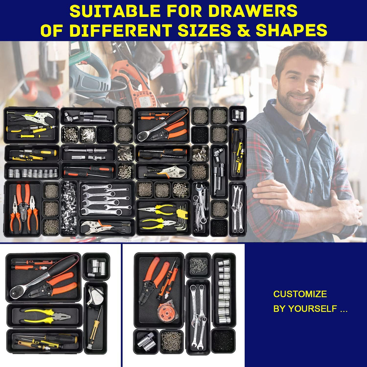 Tool Box Organizer, Tool Drawer Organizer Tray Divider, Toolbox Organization, Garage Tool Organizers and Storage, Tool Box Accessories for Rolling Tool Chest Cabinet (47PCS)