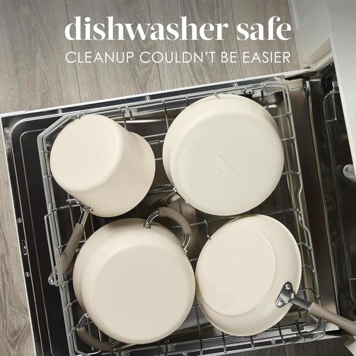 Rachael Ray Cucina Ceramic Nonstick Saute Pan with Lid, 3 Quart Non Stick Sauteuse Pan, Dishwasher Safe - Almond