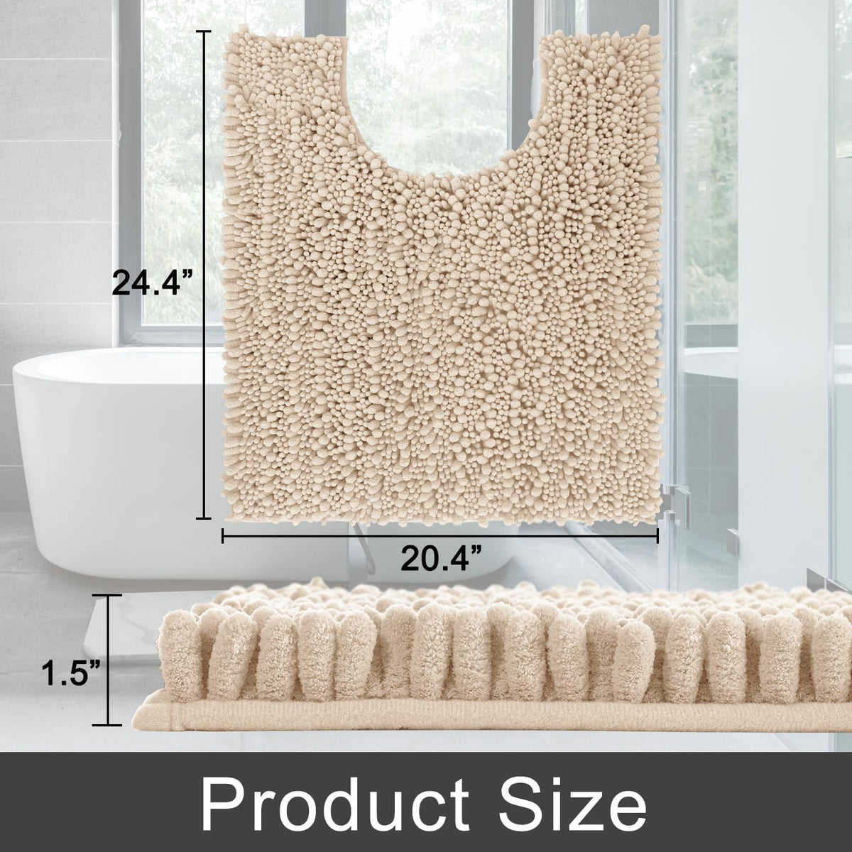 Yimobra Toilet Rug U Shaped Washable 24x20 Inch - Ultra Soft Absorbent Chenille Bath Rugs for Toilet, Quick Dry & Machine Washable, Non Slip Contour Bathroom Mat, Light Brown