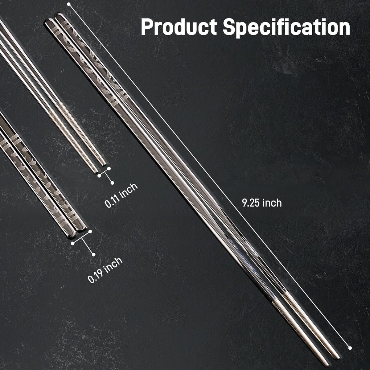 Metal Chopsticks Reusable 5 Pairs Stainless Steel Chopsticks Japanese Chinese Korean Metal Chop Sticks Dishwasher Safe Non Slip Cute Laser Engraved 9.25 Inch for Cooking Eating Gift Set