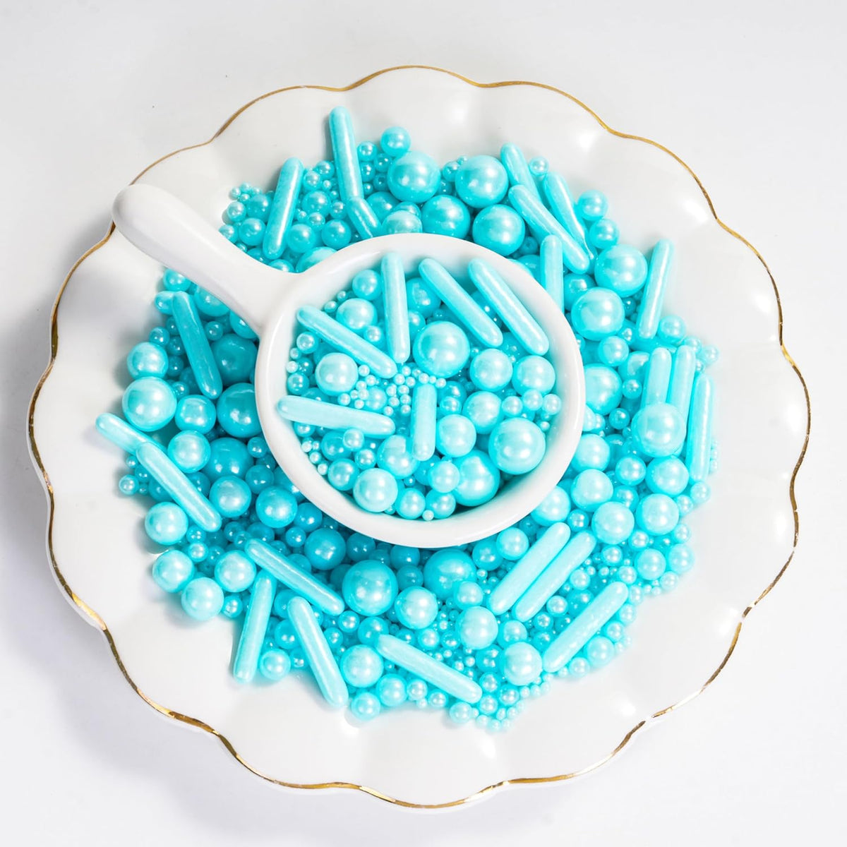 Kasvan Blue Mix Sugar Sprinkles - Edible Candy Pearls with 4-Claw Sprinkle Pen,118g/4.16 Oz, Gift Box Pack, Baking Cake Decorations, Ice Cream Toppings and Cookie Decorating (Blue)