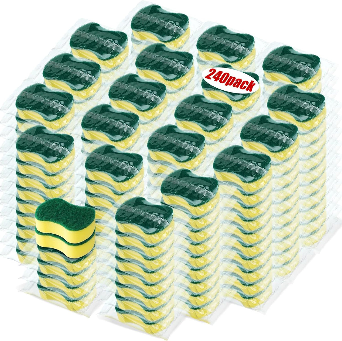 Tanlade 240 Pcs Individually Wrapped Sponges Kitchen Bulk Non Scratch Scouring Sponges for Dishes Household Cleaning Travel Apartments Hotel Car