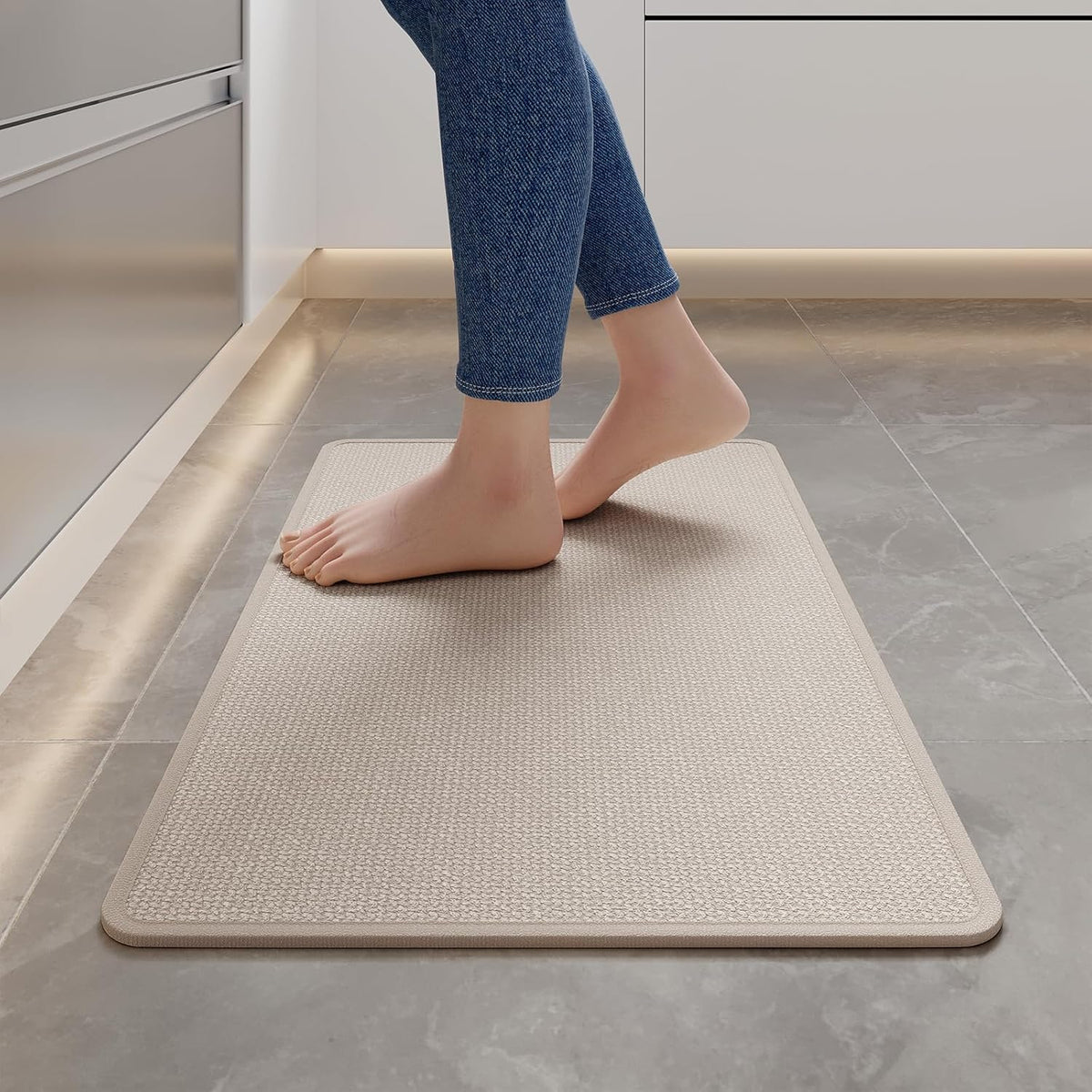 Kitchen Mats for Floor, Super Absorbent Kitchen Rugs Non Slip Washable, Soft Imitation Linen Braided Kitchen Runner Rug, Standing Mat Kitchens Sink Mat, Easy to Clean, Beige 17x30