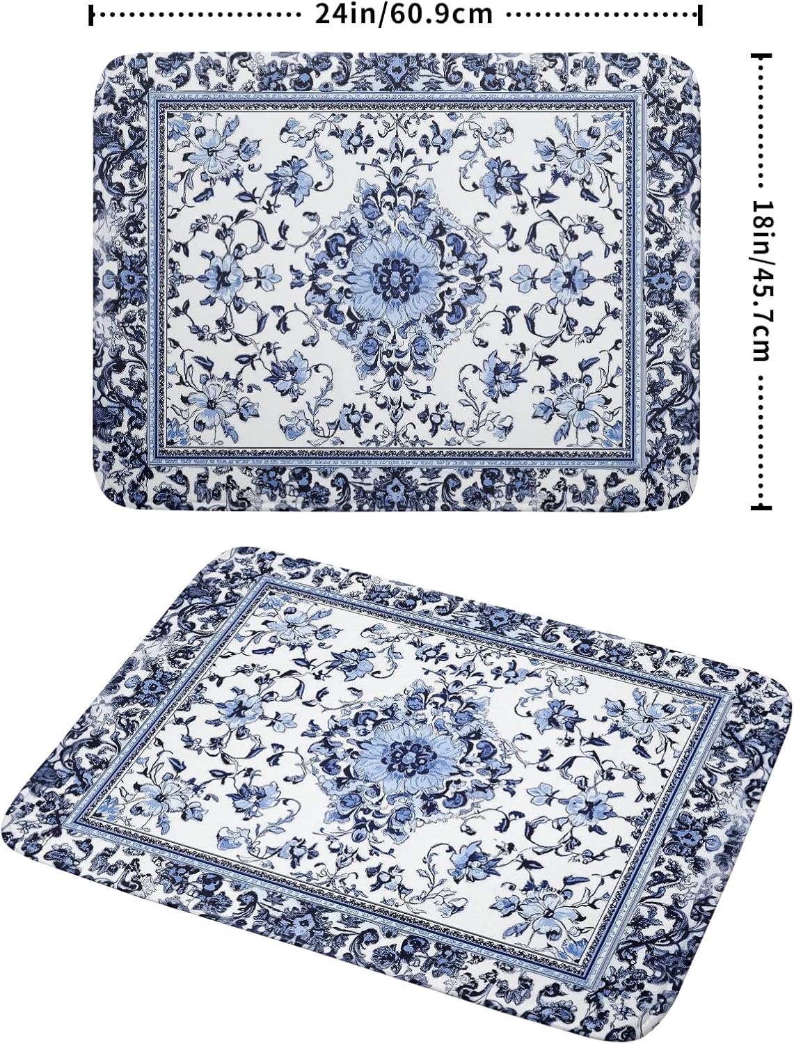 Boho Floral Dish Drying Mat 18x24 Inch Blue Leaves Kitchen Drying Pad Reversible Absorbent Dish Drainer Rack Mats Counter Tableware Decor