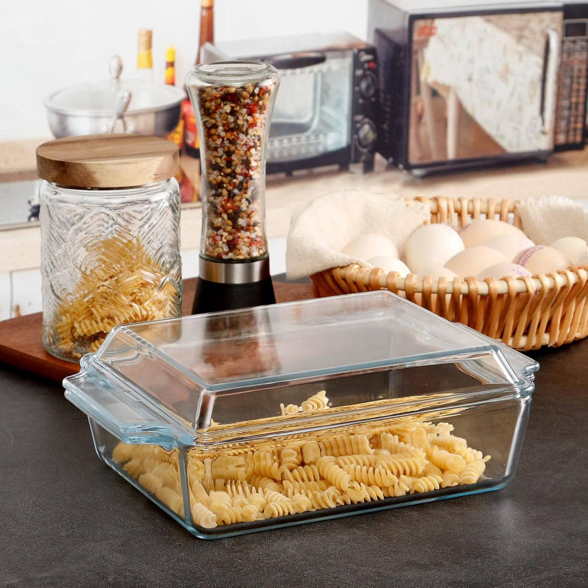 NUTRIUPS Rectangular Glass Casserole Dish With Lid Glass Bakeware Microwave Casserole Dish Lidded Oven Cookware (1.5L)