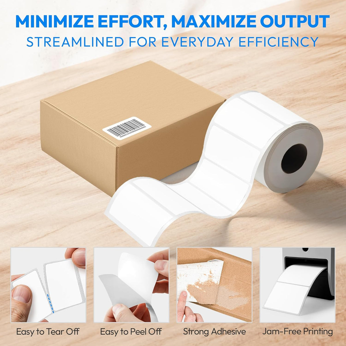 4x6 Direct Thermal Label, Barcode Address Mailing Name Shipping Labels, Perforated Thermal Stickers, Multipurpose, Commercial Grade for Thermal Printer, Strong Adhesive, 250/Roll, 4 Rolls