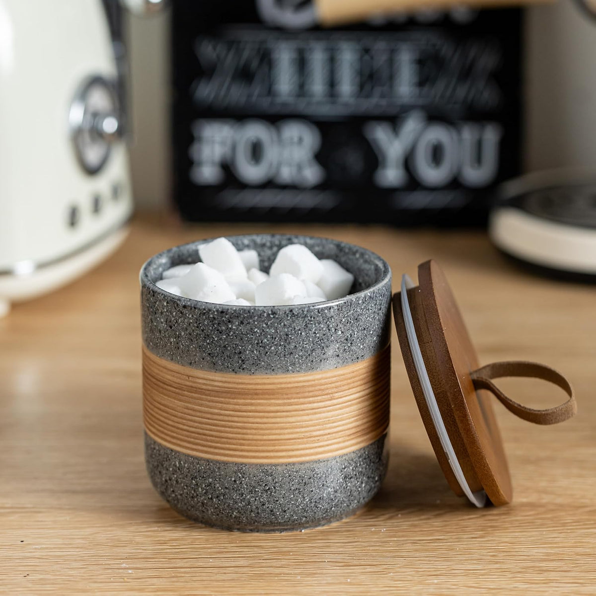 Small Ceramic Jar with Lid, Coffee Container, Coffee Canisters with Airtight Lids Kitchen Food Storage Jars for Spice Sugar Tea Bag, Mini Decorative Jars for Countertop, Grey & 5oz