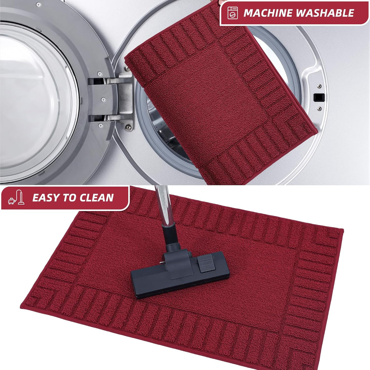BEQHAUSE-Non-Slip-Kitchen-Mats-for-Floor [2PCS],Kitchen Mats,Machine Washable Burgundy Red Kitchen Rugs,Polypropylene Kitchen Floor Mat with TPR Backing 24x35inch/24x60inch