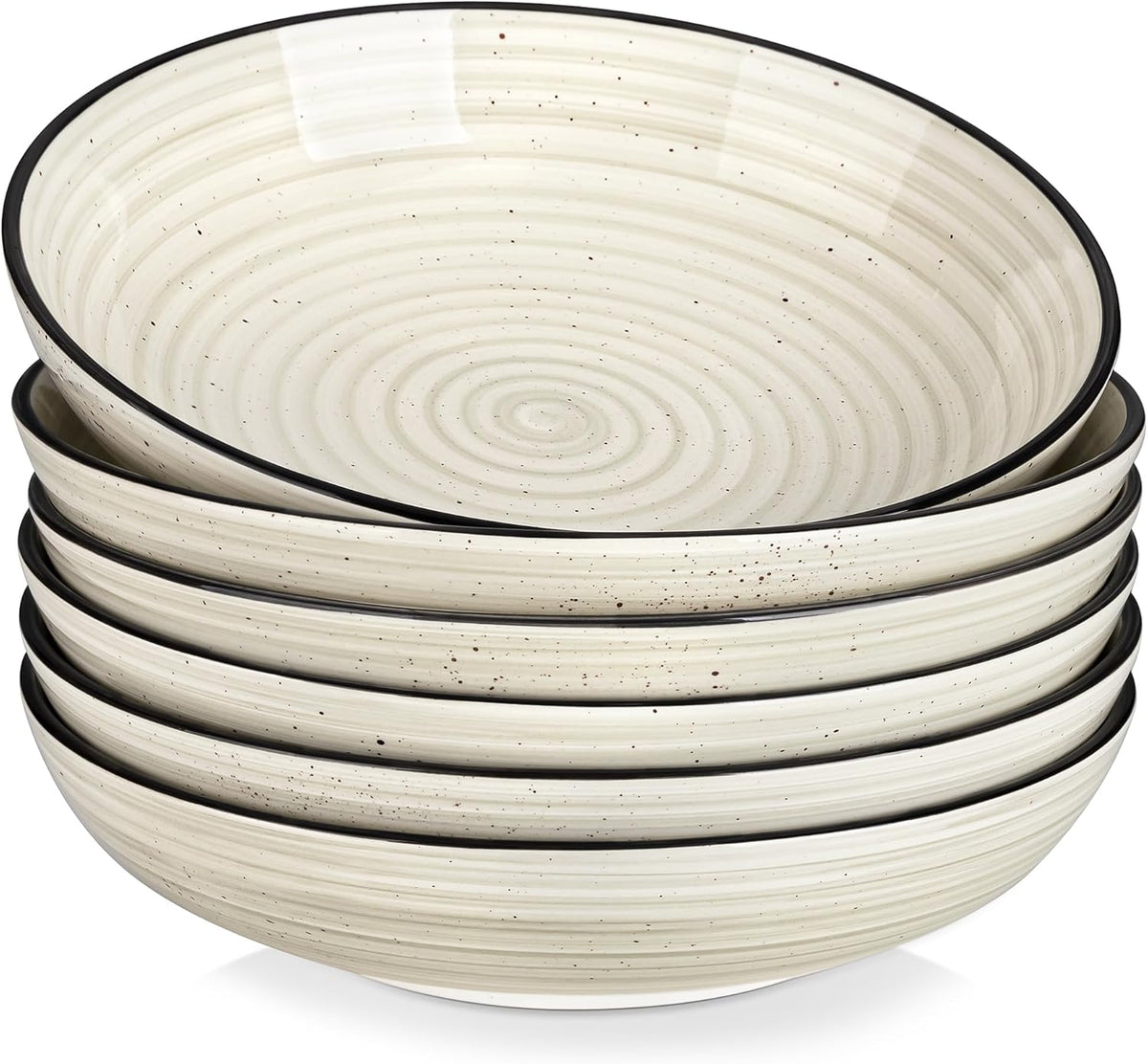 vancasso Bonbon Large Pasta Bowls Set of 6, 50 Oz Ceramic Salad Bowls, Wide and Shallow Bowls Set, Large Serving Bowls for Kitchen, Beige