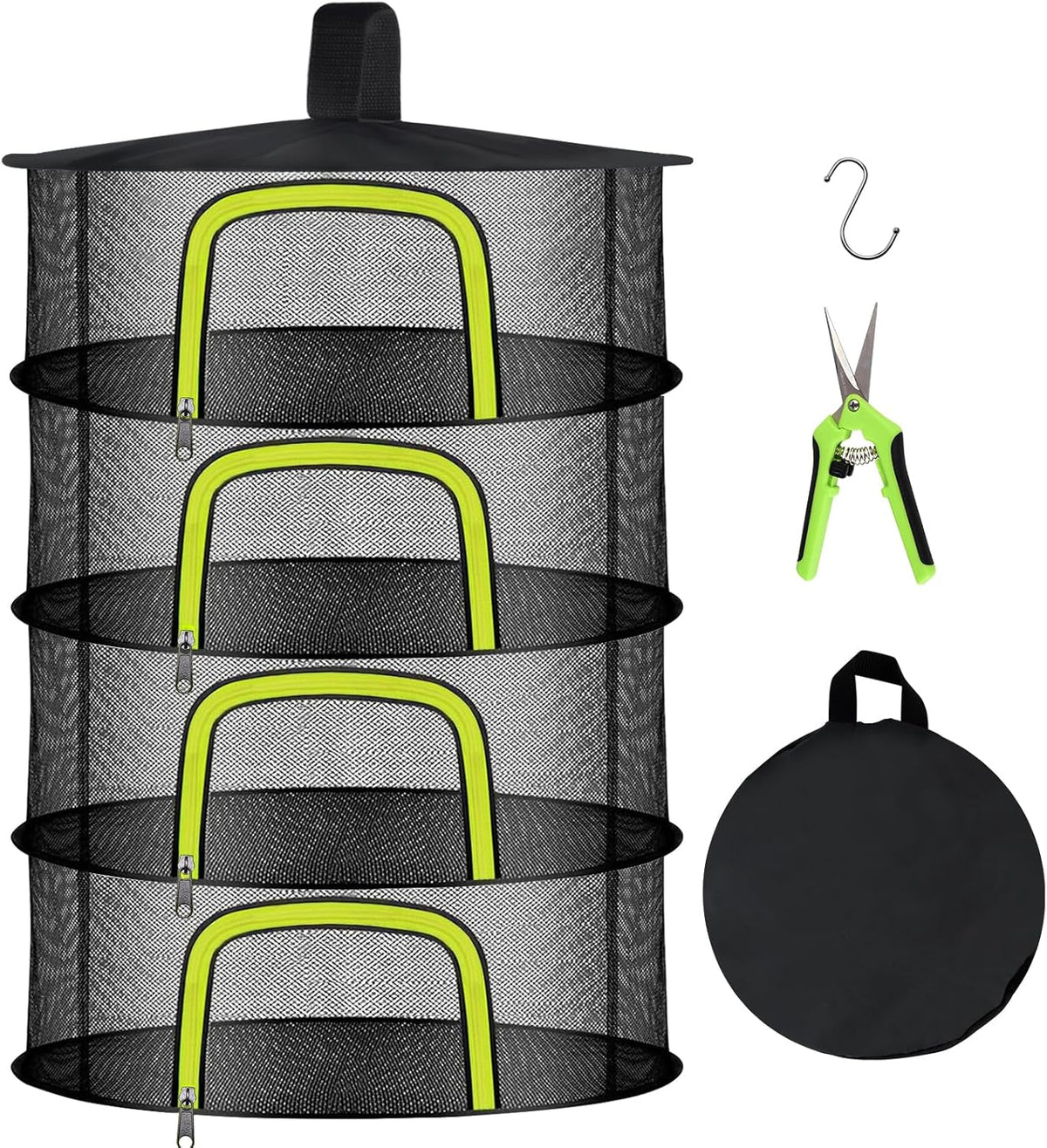 4 Layer Herb Drying Rack, Hanging Mesh Net, Foldable Plant Drying Rack With U-Shaped Zipper, Garden Trimming Shears and Hooks, For Drying Herbs Plants, Fruits, Seafood, Clothing(4 Layers-23.62'')