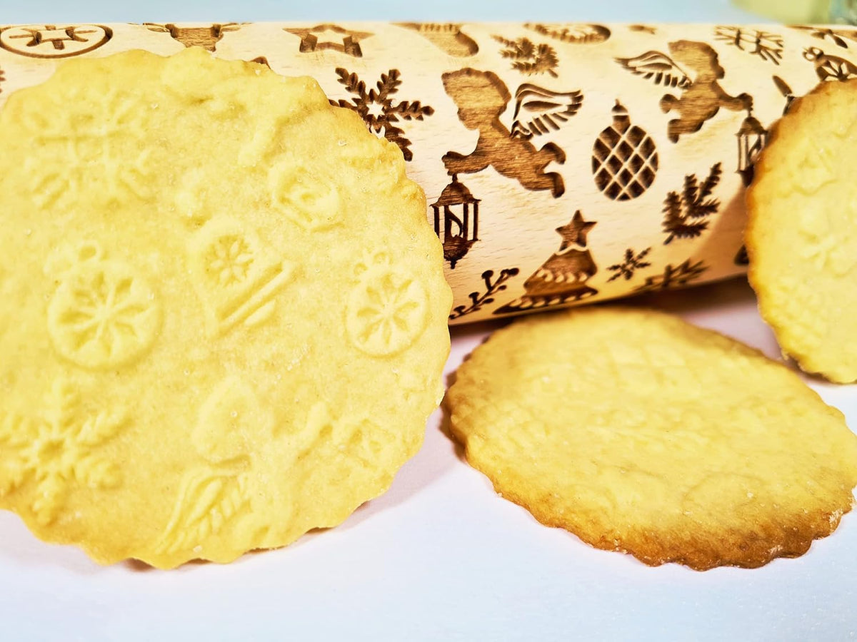 CHRISTMAS GIFTS EMBOSSING ROLLING PIN laser engraved with Christmas symbols CHRISTMAS GINGERBREAD COOKIES